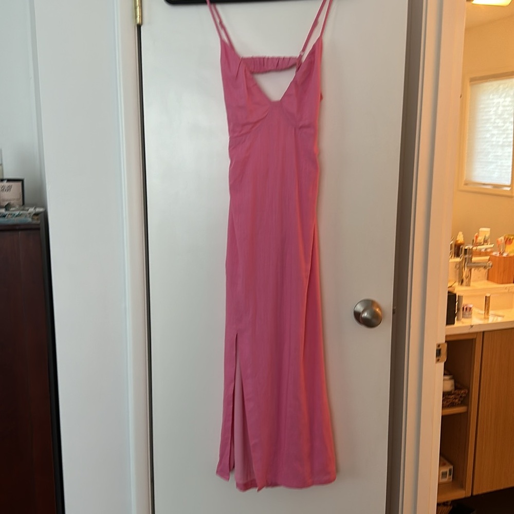 Midi dress in pink Linen size small